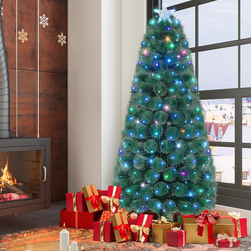 Gymax 5/6/7 FT Pre-Lit Fiber Optic Christmas Tree Artificial Christmas - 7 Foot