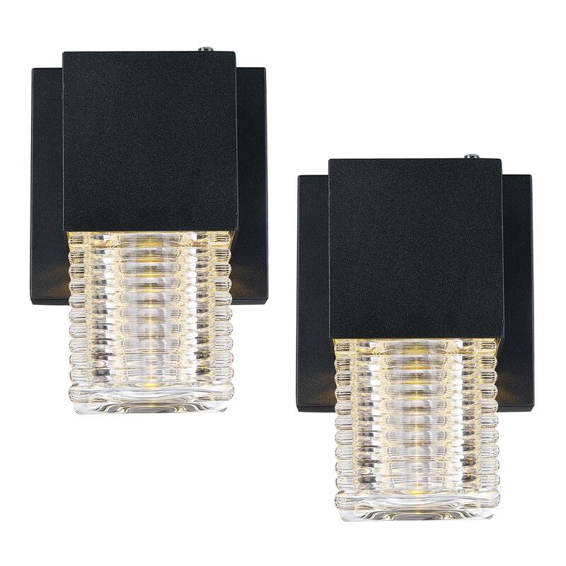 Black Dusk to Dawn LED Outdoor Wall Sconce Light Set of 2 - 7.3 in. H