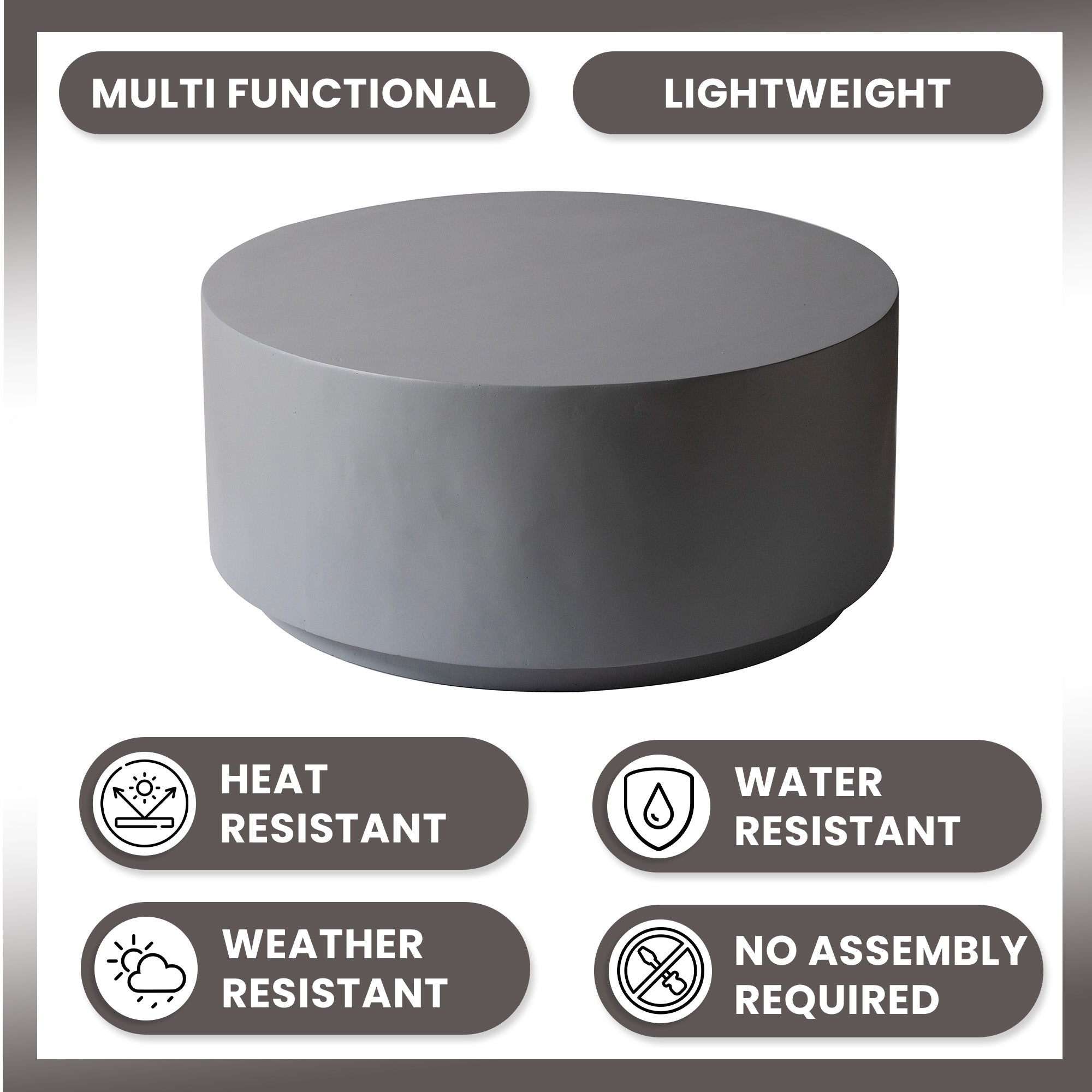 Terra 36-Inch Wide Coffee Table in Fiberstone Round Accent