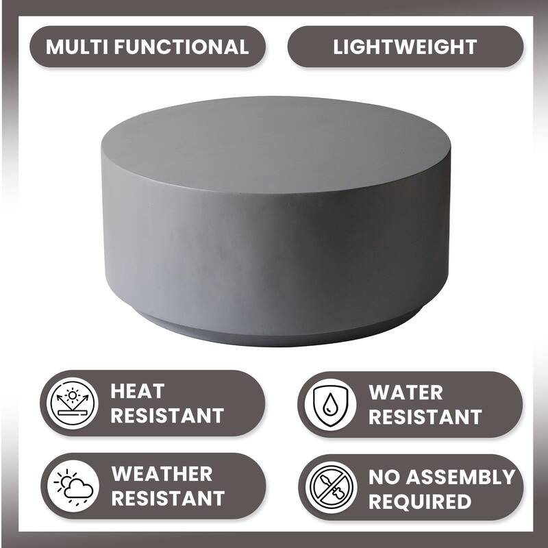 Terra 36-Inch Wide Coffee Table in Fiberstone Round Accent Center Table for Indoor and Outdoor Patio Use