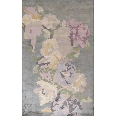 Handmade Gray Abstract Indian Area Rug Oriental Wool & Silk Carpet - 5'5"x 8'4"