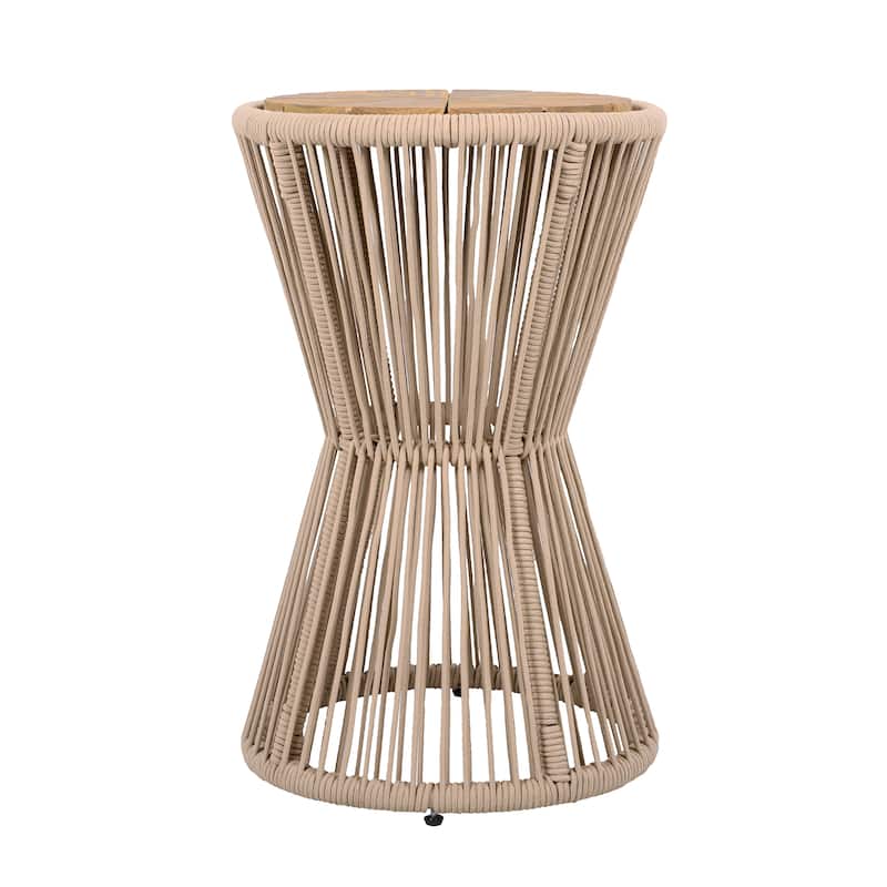 Scott Living - Nara Modern Outdoor Acacia Wood and Woven Rope Sculptural Side Table, Set of 2 - 32.28"L