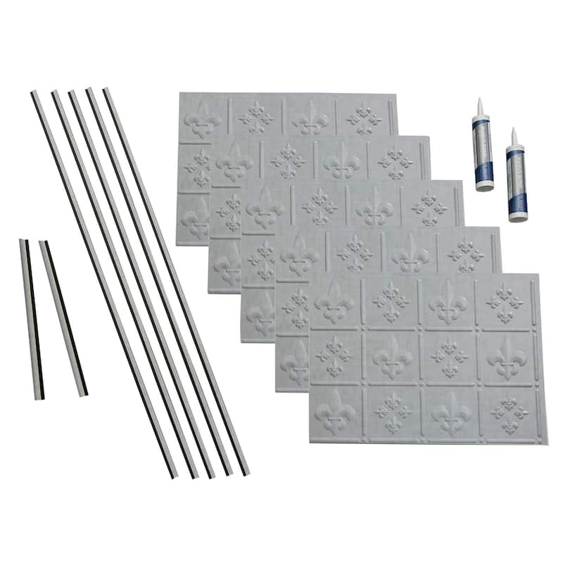 FASÄDE Fleur de Lis Decorative Vinyl Backsplash Panel - 15 Sq Ft Kit - Cashmere