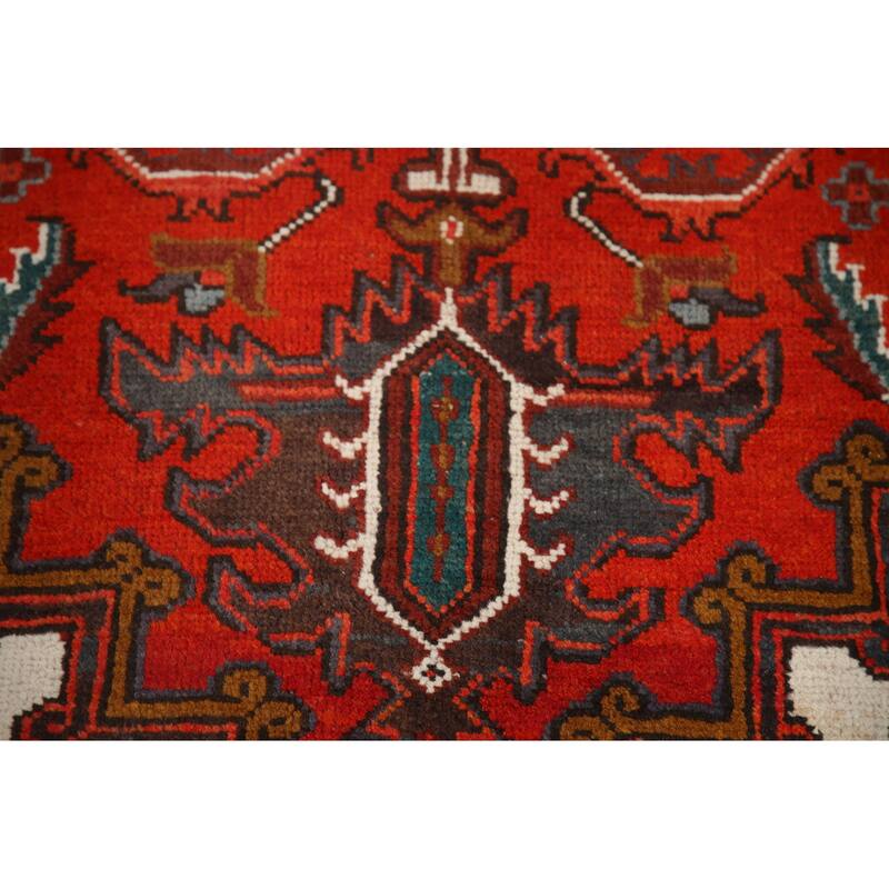 Hand Knotted Oriental 100% Wool Carpet Traditional Medallion Red Heriz Area Rug - 9' 8'' X 6' 7''