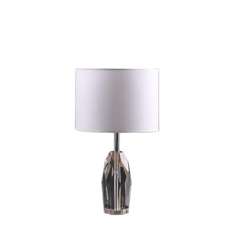 19" Crystal Urn Table Lamp with White Linen Drum Shade and Chrome Base Inline Switch for Bedroom - 19"H x 11"W x 11"D