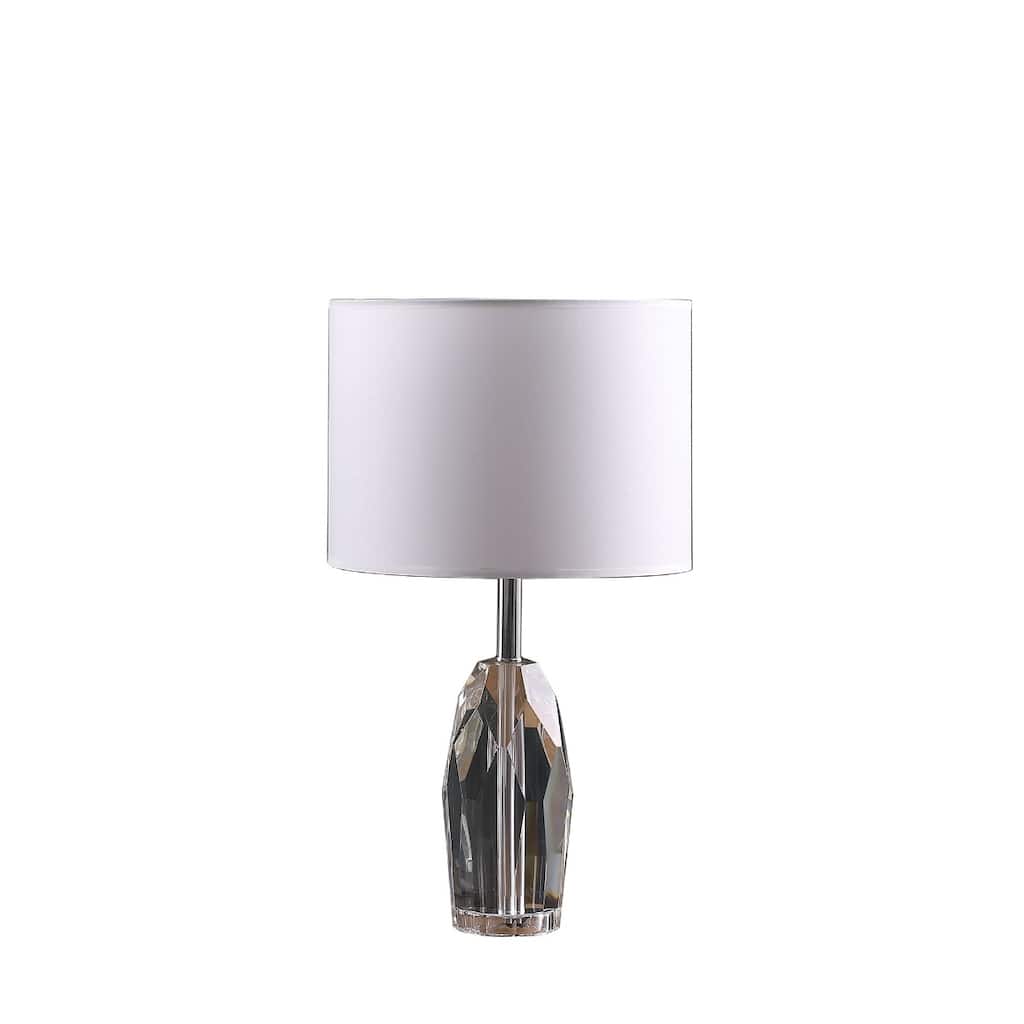 19" Crystal Urn Table Lamp with White Linen Drum Shade and Chrome Base Inline Switch for Bedroom - 19"H x 11"W x 11"D