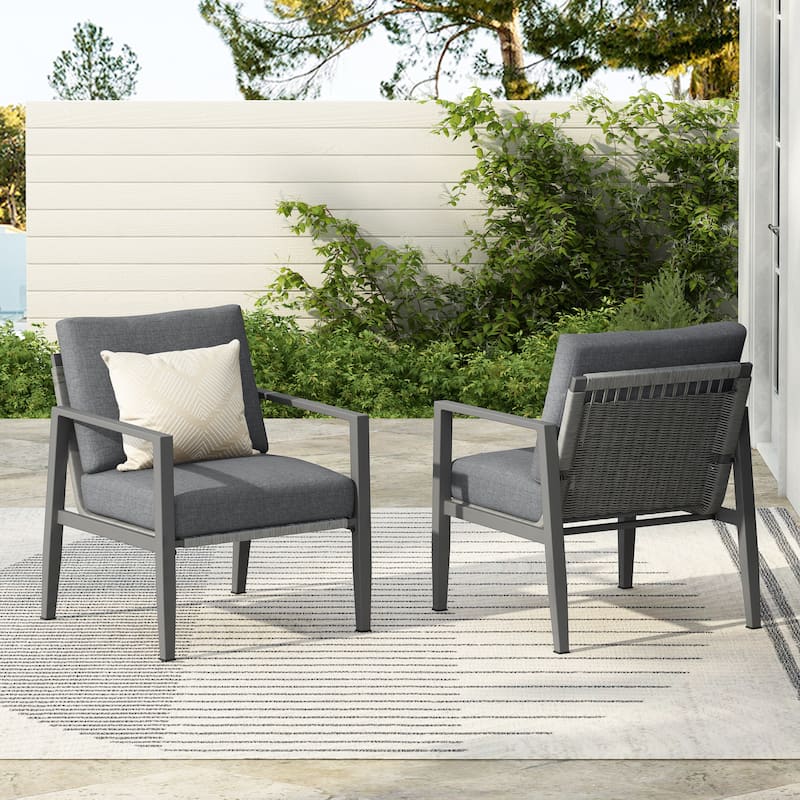 [Set of 2] Aluminum Lounge Chair with Sleek Rope Accents and Comfortable Cushions, Perfect for Modern Outdoor and Indoor Spaces