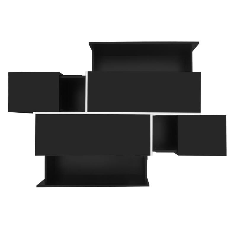 Extendable Coffee Table with Hidden Storage Compartments and 2 Drawers, Multi-Functional Center Table with High-Gloss Finish