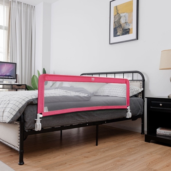PINK 59’’ Breathable Baby Children Toddlers Bed Rail Guard Safety Swing Down