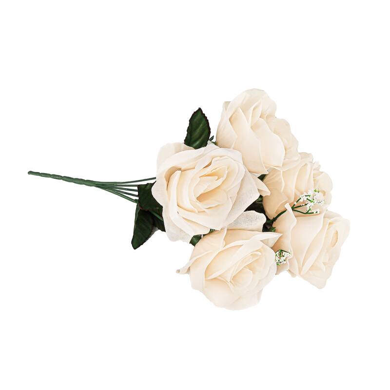 Set of 12 Ivory Artificial Open Rose Flower Stem Bush Bouquet 14in - 14" L x 7" W x 7" DP