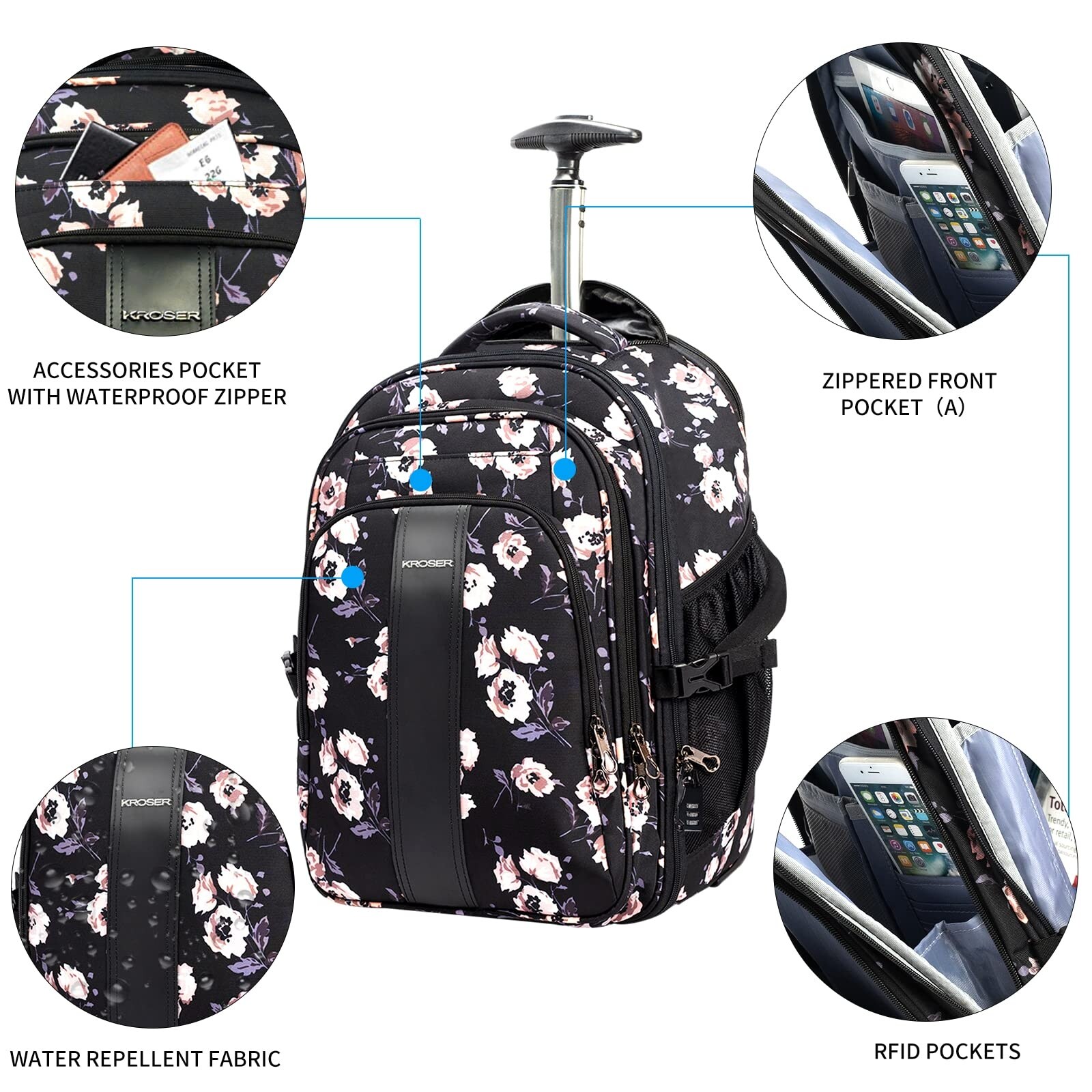Rolling Backpack 17 inch Premium Wheeled Computer Backpack for Women with RFID Pockets Check Point Friendly - Bed Bath & Beyond - 42714768 Rolling Backpack 17 inch Premium Wheeled Computer Backpack for Women with RFID Pockets Check Point Friendly - Bed Bath & Beyond - 42714768