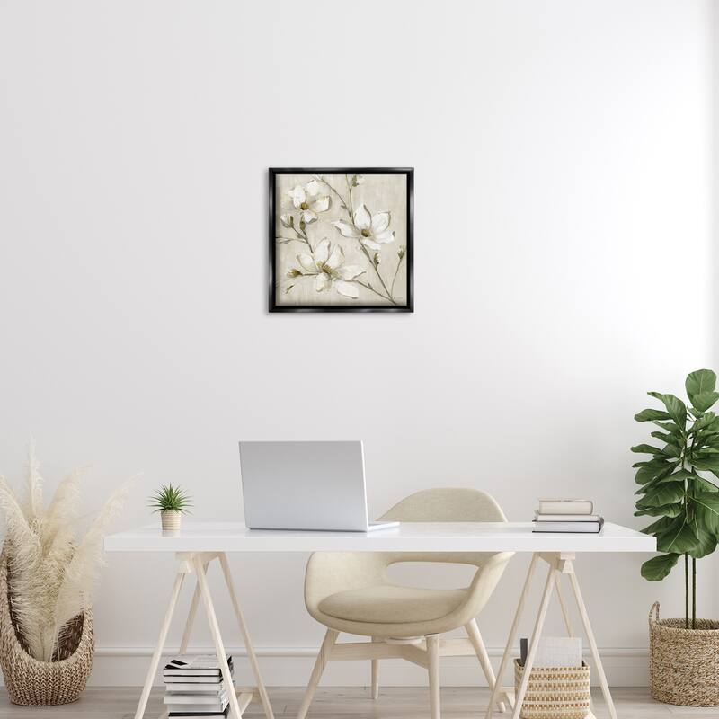 Stupell Neutral Dogwood Branches Framed Floater Canvas Wall Art Design By Sally Swatland