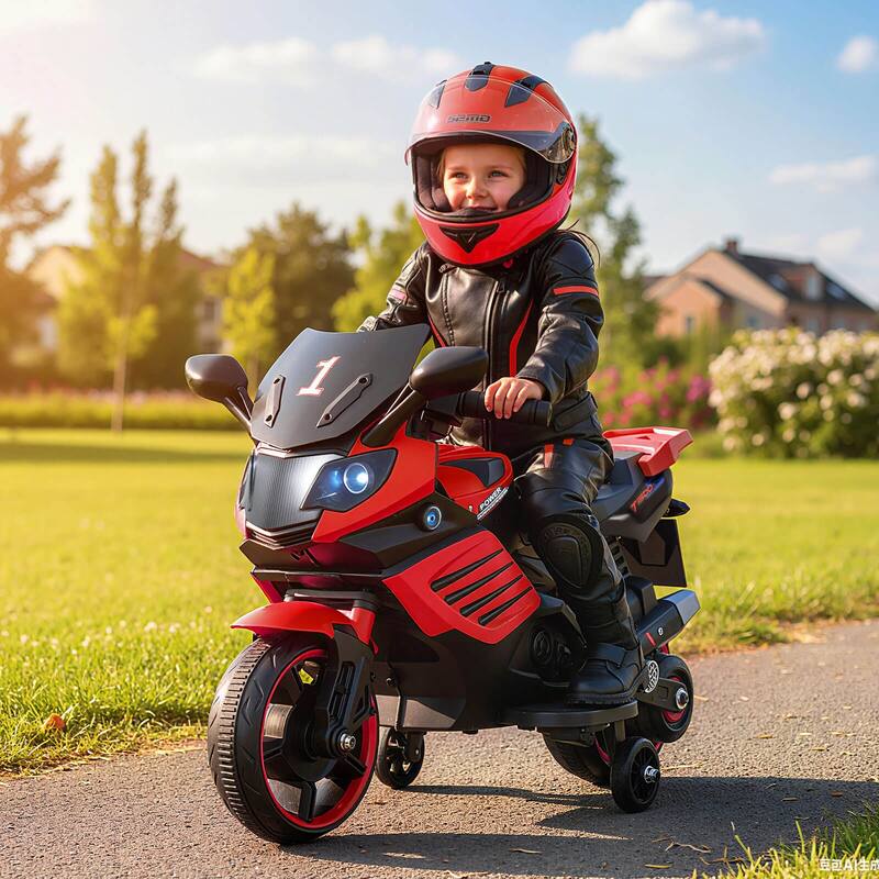 Costway 6V Kids Motorcycle with Music, Horn, Detachable Training