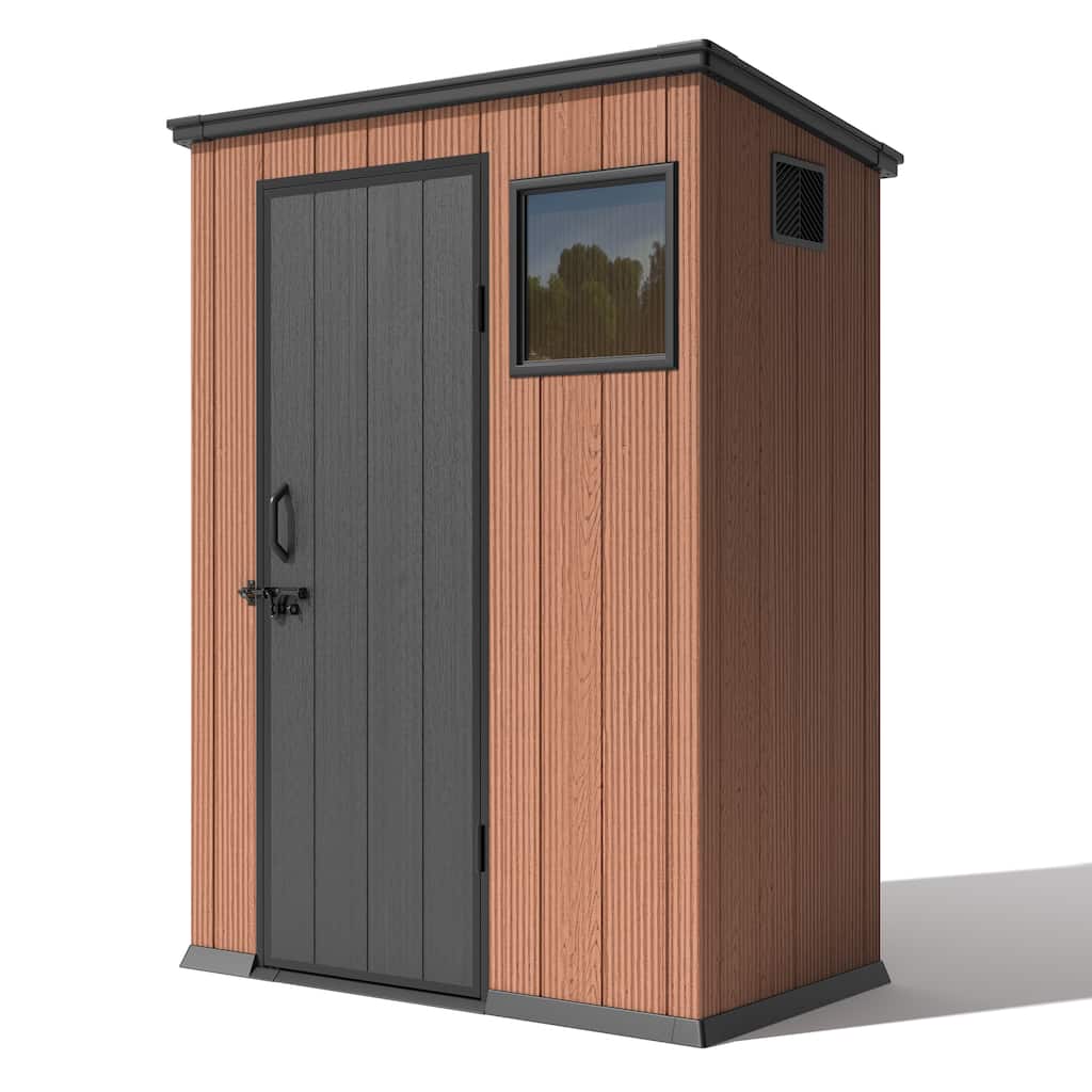 VredHom 5X3/6X4 FT All-Weather Outdoor Resin Lockable Storage Shed with Windows Floor for Patio Furniture and Tools