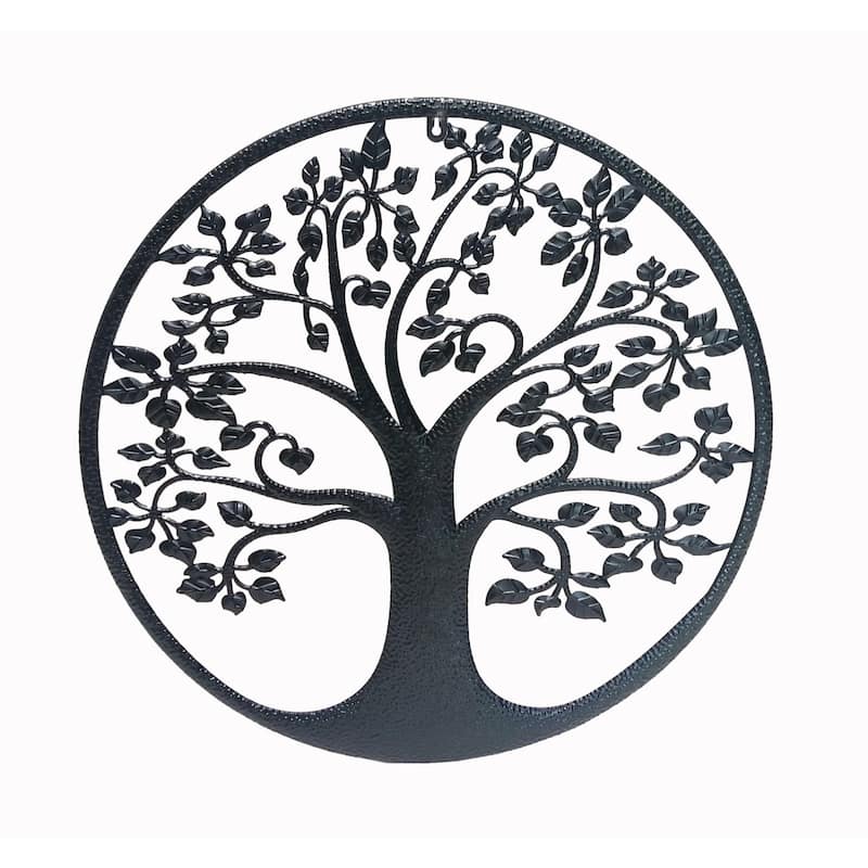 Cut-Out Tree Round Hanging Wall Decoration - 23.5" - Black