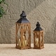 preview thumbnail 20 of 49, Glitzhome 2-Piece Oversize Farmhouse Wood/ Metal Hanging Candle Holders Decorative Lanterns