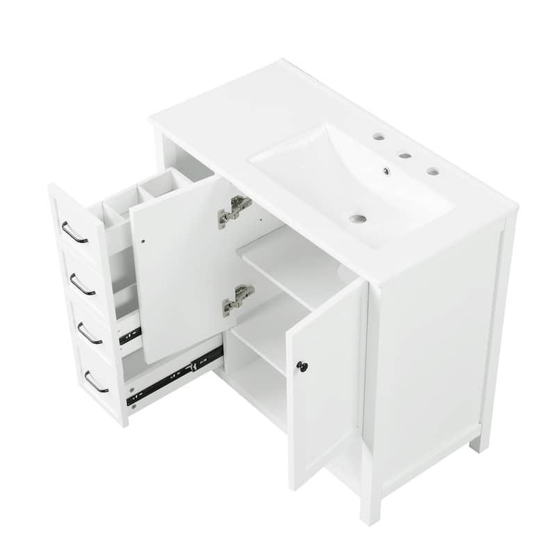 GDFStudio - Avalon 36-Inch Bathroom Vanity with Sink Top, Solid Wood & MDF Board with Open Shelf, Painted Finish