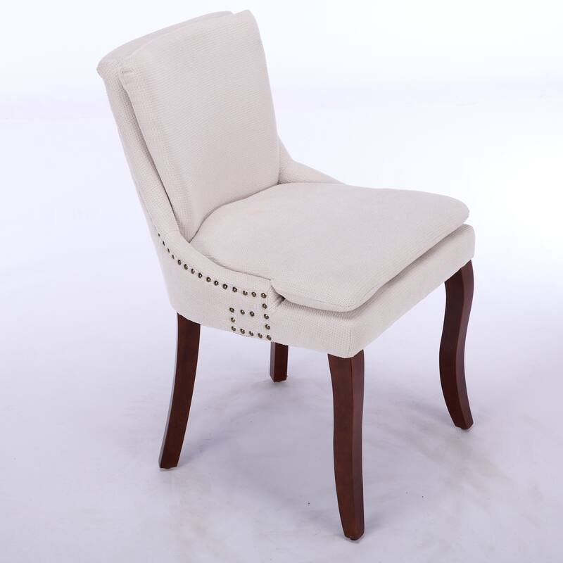 Chenille Upholstered Dining Chairs, Kitchen Chairs with Nailhead Trim & Double-Layer Seat Back Cushions, Solid Wood Legs