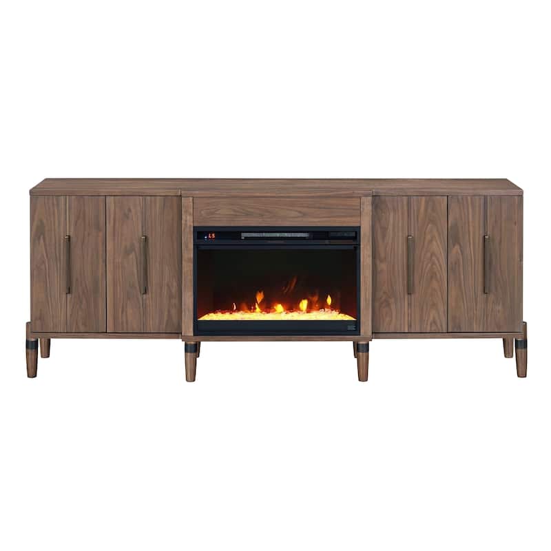 Bridgevine Home Tranquility 78 inch Fireplace TV Stand for TVs up to 90 inches, Minimal Assembly, Walnut Finish
