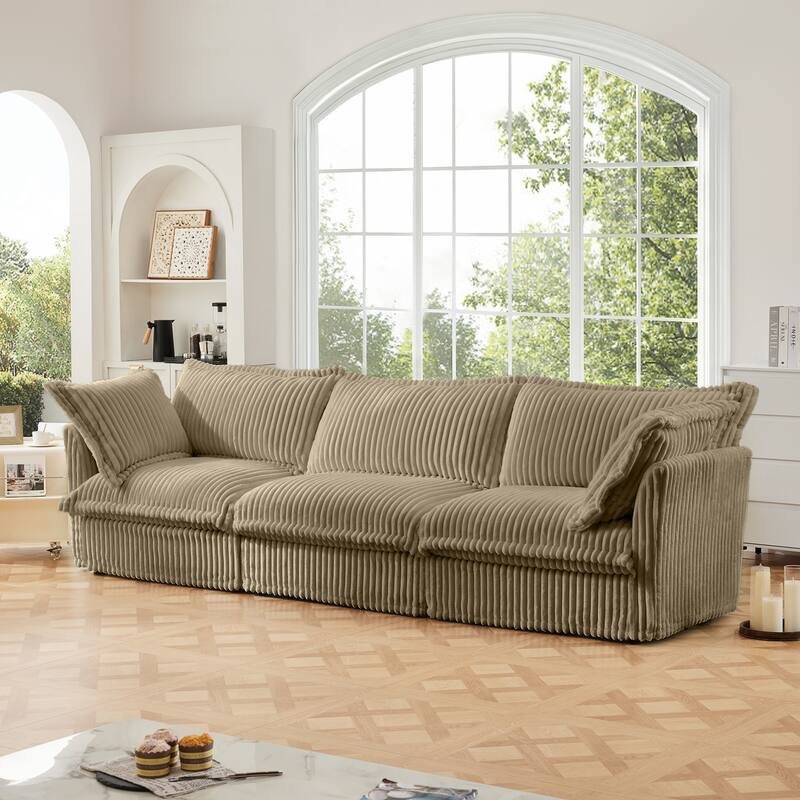120" Corduroy Upholstered Sectional Sofa Couch with Multiple Pillows