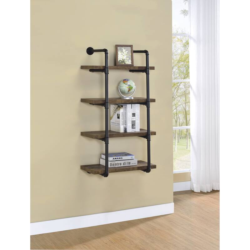 Chevry Black Metal 24-inch Wall Shelf - Rustic Oak