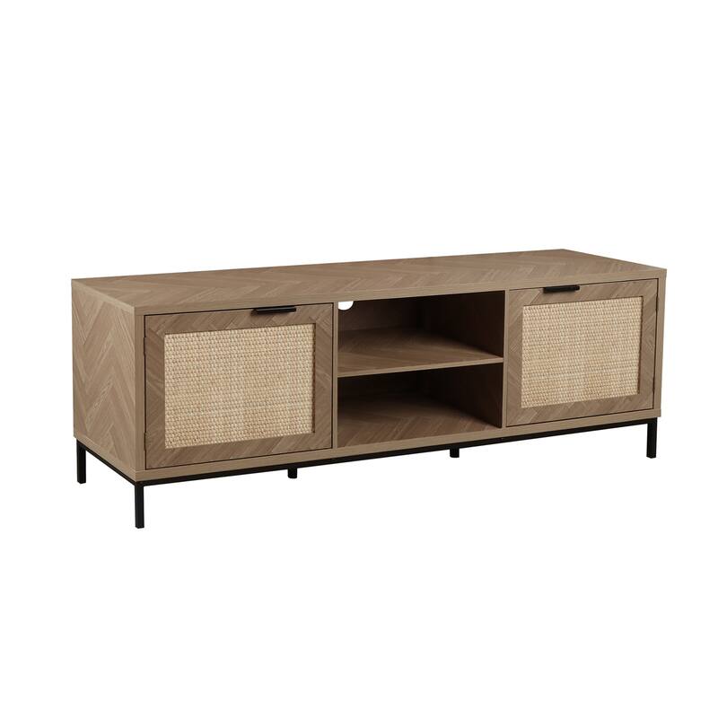 Anmytek Mid-Century 2-Door 59'' L Wood TV Stand Media Console TV Entertainment Center for TVs up to 65" - 59"