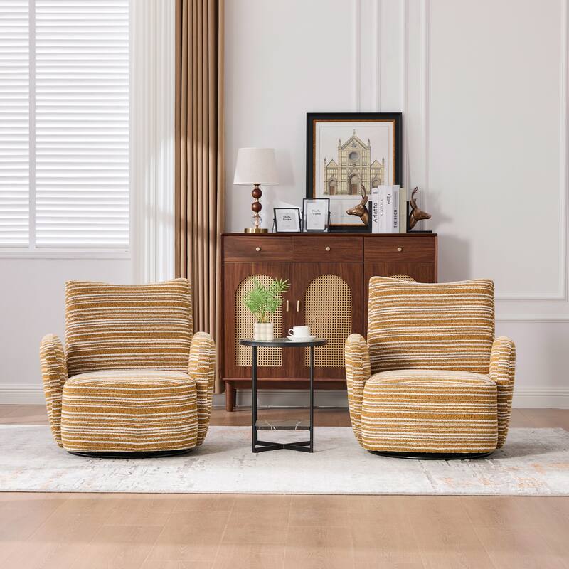 Swivel Striped Accent Chair with Metal Base, Modern Arm Chair for Living Room, Fabric Club Single Sofa Chair