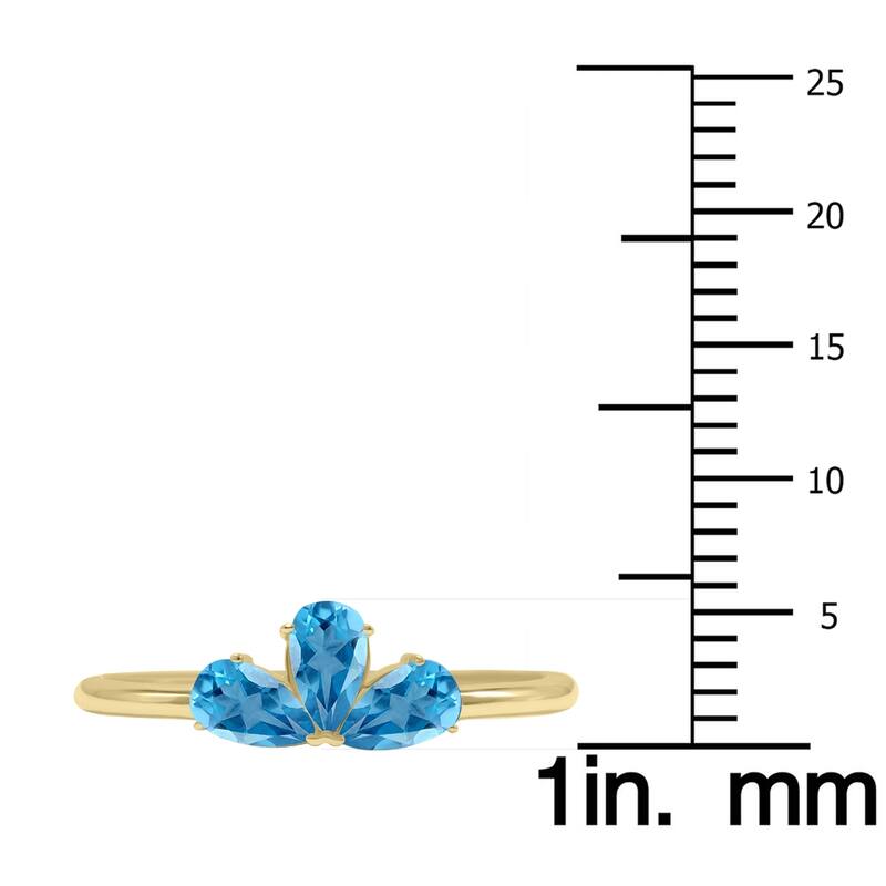 Marquee Jewels Blue Topaz Pear Shape Three Stone Ring in 10K Yellow Gold