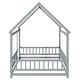 preview thumbnail 63 of 127, Wood Toddler House Bed with Roof Frame and Safety Guardrails Montessori Floor Bed without Slats No Door Houseshaped Platform Bed