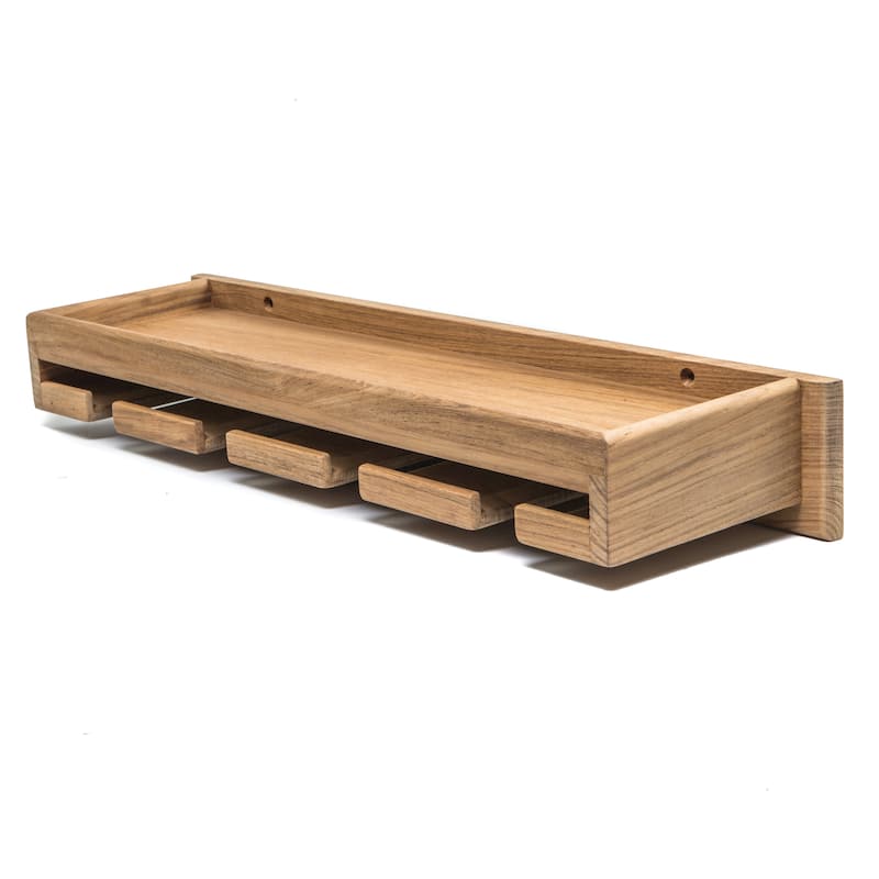 Teak Wineglass Rack with Shelf - 17-1/2" W x 2-1/2" H x 5" D