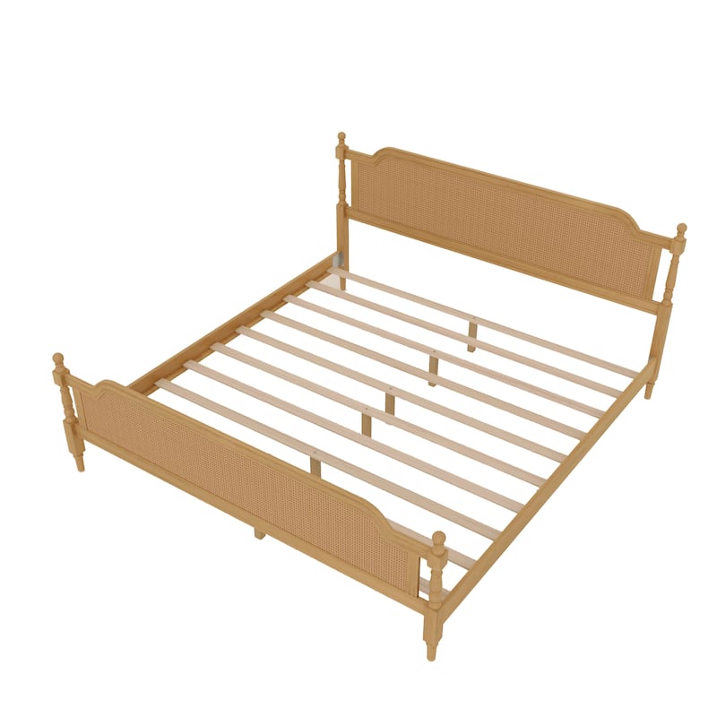 Merax Traditional Style Platform Bed with Rattan Headboard and Footboard
