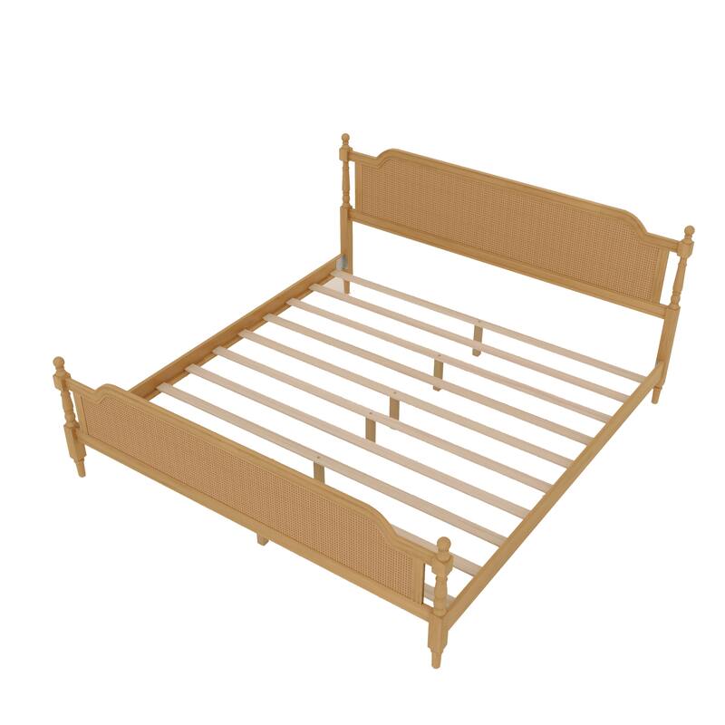 Traditional Style Rattan Bed Frame, No Box Spring Needed