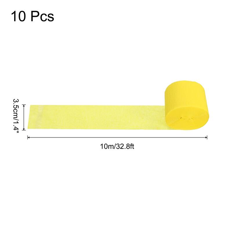 Crepe Paper Streamers 10 Rolls for Decoration - Yellow - 1.4 in x 32.8 Ft/Roll
