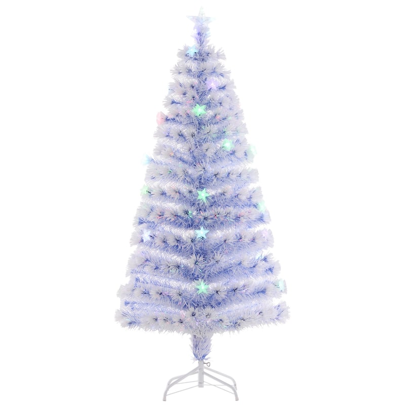 HOMCOM Icy-Blue and White Christmas Tree with Lights, Prelit Christmas Tree 5 ft., Faux Small Christmas Tree with Stand