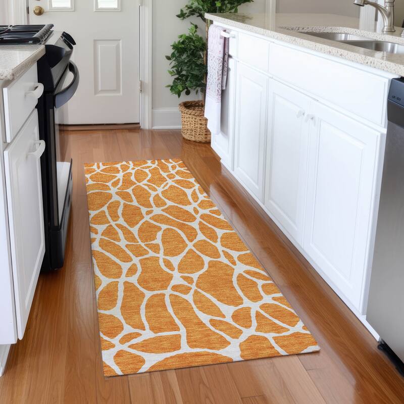 Premium Washable Super Soft Contemporary Ellie Mayfield Rug - Orange - 2'3" x 7'6"