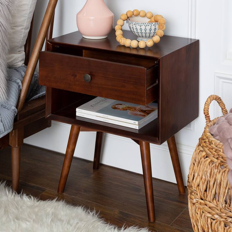 Middlebrook Mid-Century Solid Wood 1-Drawer, 1 Shelf Nightstand