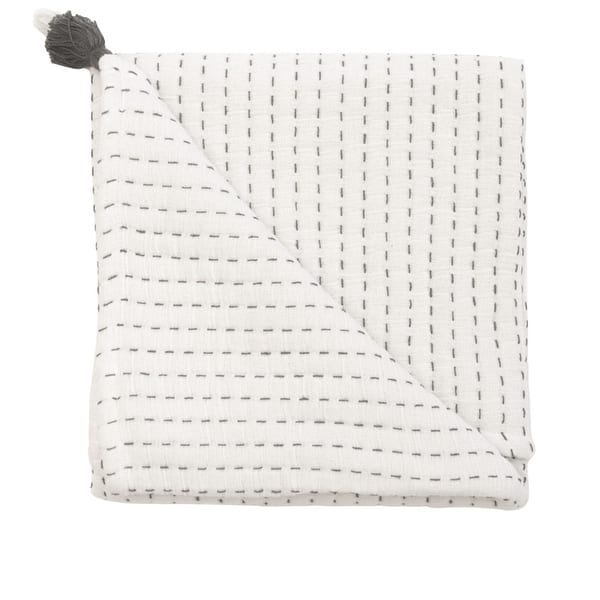 slide 2 of 5, Crane Baby White and Black Stitched Stripe Blanket Basic - Black/White