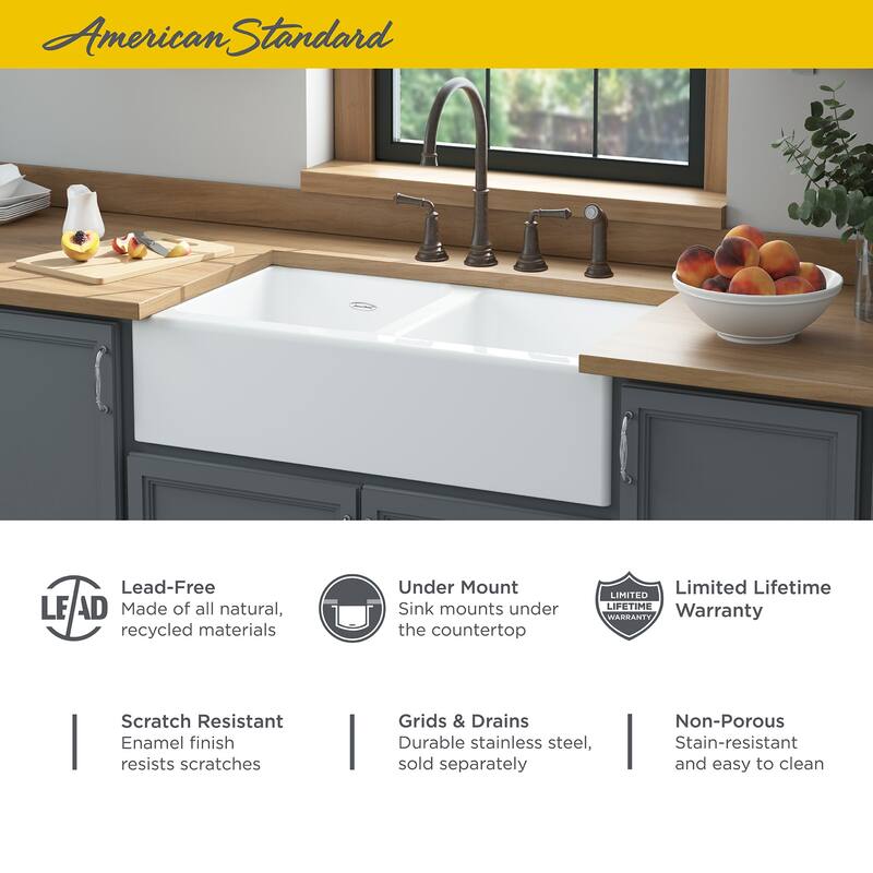 American Standard Delancey 36" Farmhouse Double Basin Cast Iron