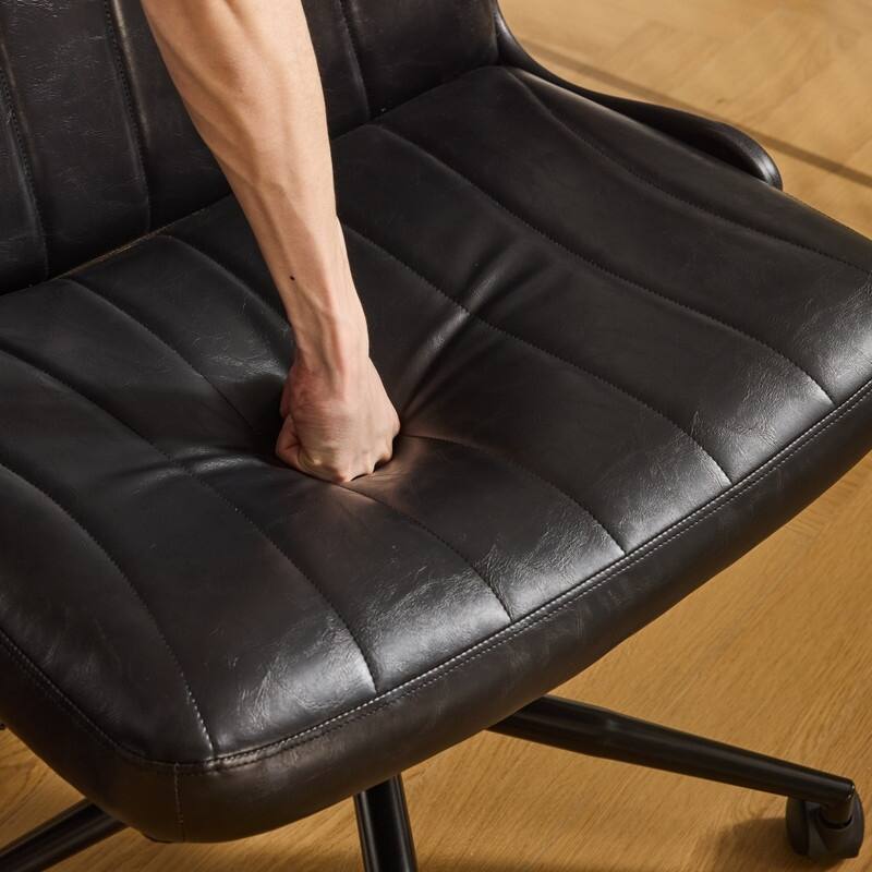 Oil-Waxed Leather Swivel Chair With Flip-Up Armrests