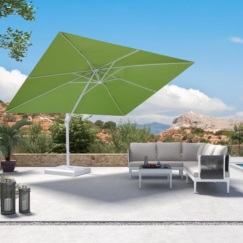 PURPLE LEAF White Cantilever Patio Umbrella with 360 Degree Rotation With Base