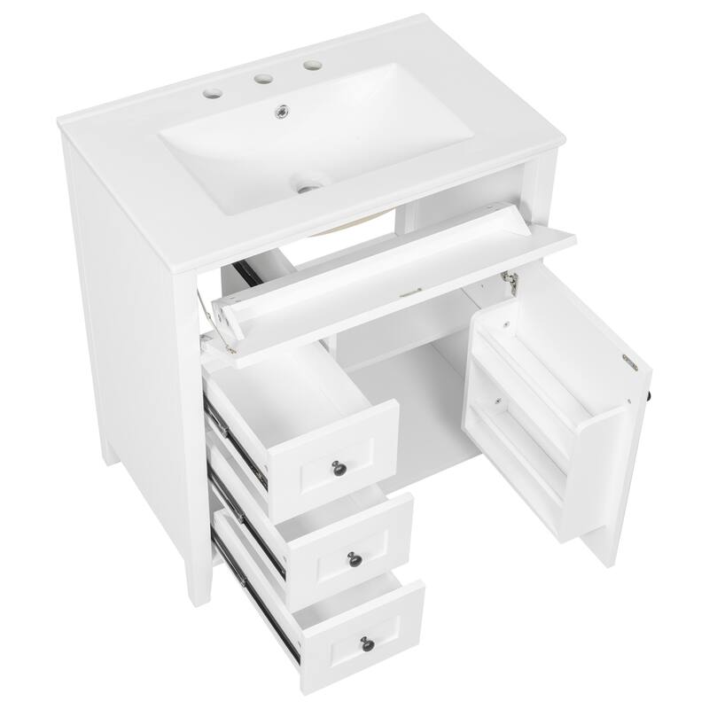 30/36 Inch Bathroom Vanity, Bathroom Sink Cabinet, Freestanding Bathroom Storage Cabinet with Ceramic Basin