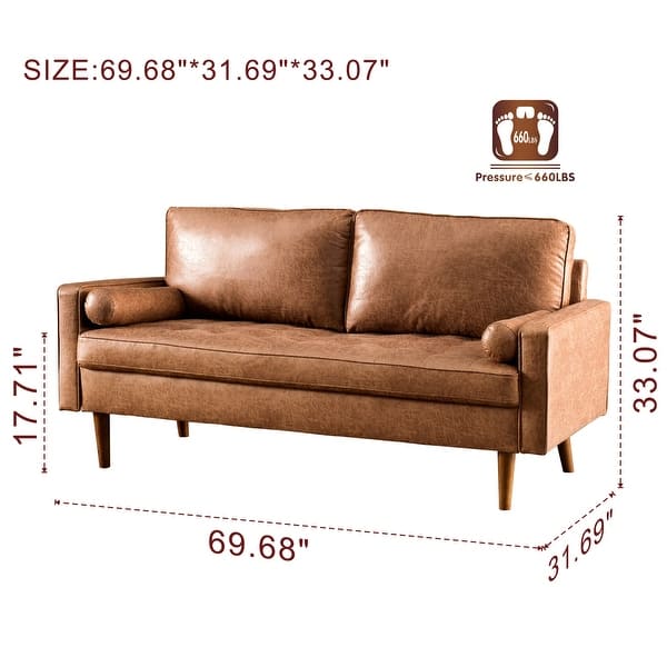 dimension image slide 2 of 4, OVIOS Mid-Century Top-Grain SUEDE Leather Deep Seat Sofa With Cushions Wood Legs