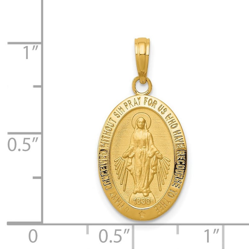 Curata 14k Yellow Gold 18" Satin Small Miraculous Medal Necklace - 19x13mm