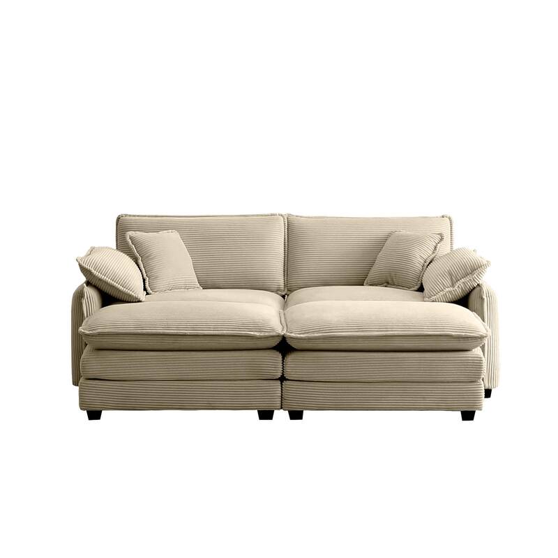 4-Piece Corduroy Modular Sleeper Sectional Sofa with 2 Ottomans & 4 Pillows