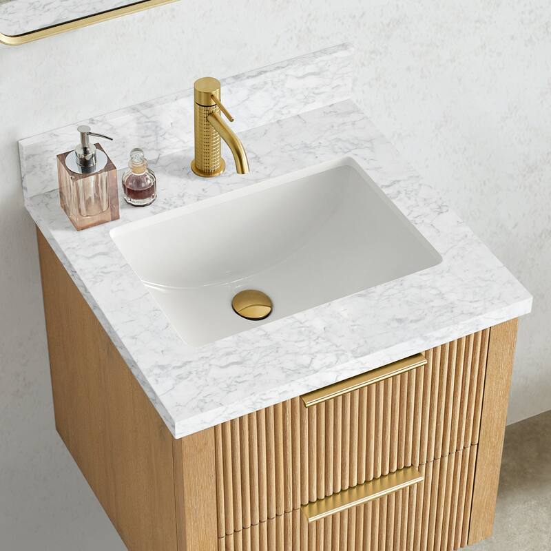 Zevio Natural Marble Vanity Top in Carrara White with Ceramic Sink - 25"W x 22"D - Carrara White