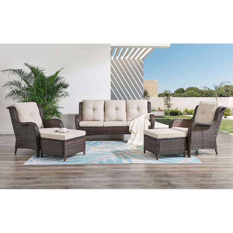 Pocassy 5-Piece Patio Furniture Set with Ottomans