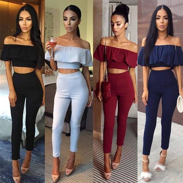 Shop Women Two Piece Crop Top Jumpsuit Lady Long Pants Bodycon Playsuit Club Bodysuit On Sale Overstock 31587298