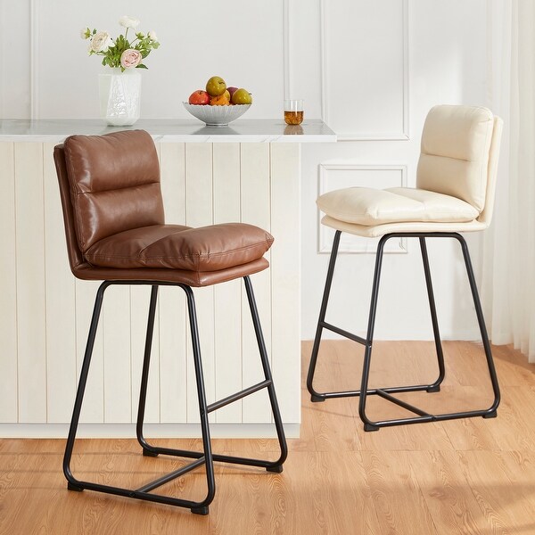 Glitzhome Set of 2 Modern Faux Leather Soft Springy Metal Legs Counter or Bar Stools On Sale Bed Bath Beyond 37915242
