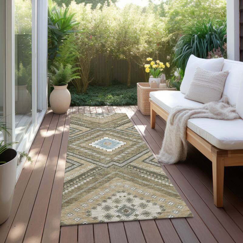 Machine Washable Indoor/ Outdoor Global Boho Chantille Rug - Beige - 2'3" x 7'6"