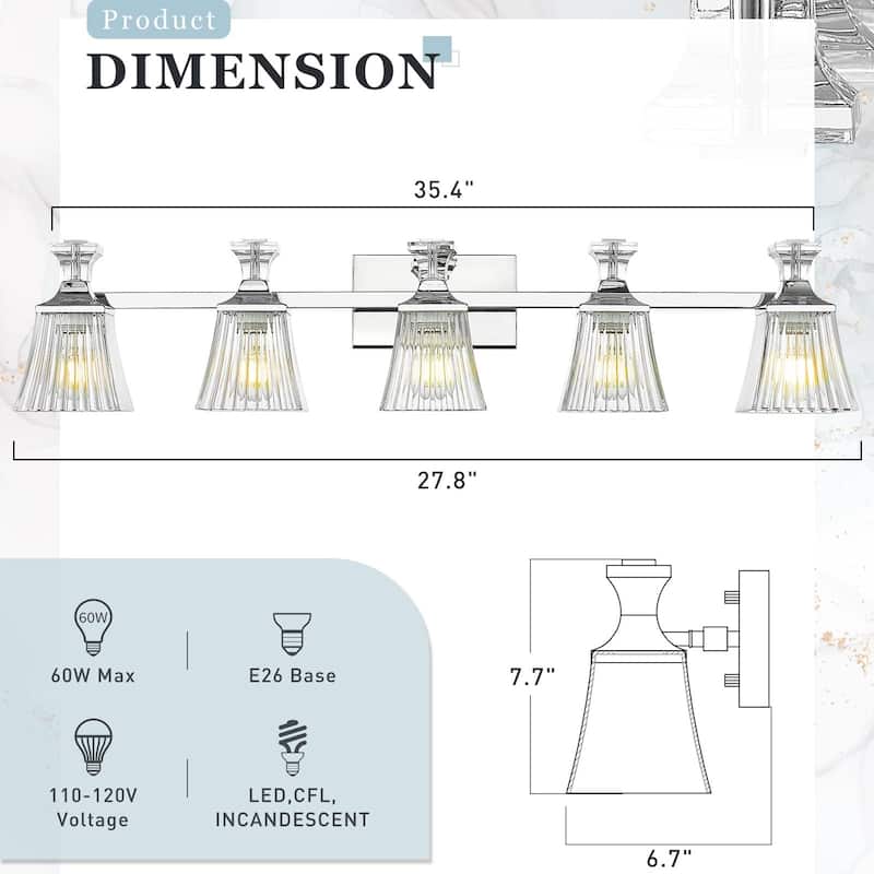 38" 5-Light Bathroom Vanity Light, Brushed Nickel Finish
